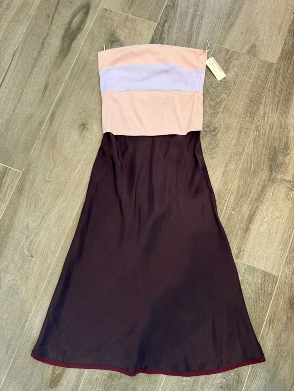 Strapless Colorblock Midi Dress in Blush, Lavender & Plum